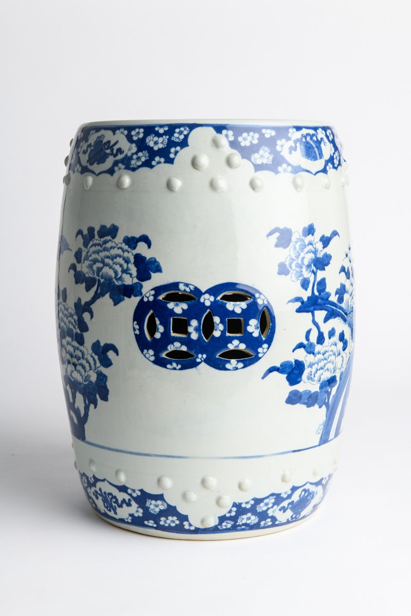 Aria Blue and White Porcelain Stool